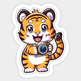 Cute Kawaii Tiger With Camera Sticker